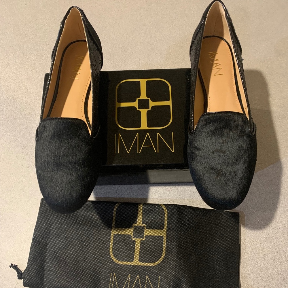 NIB Iman Black Leather Loafers sz 8 M